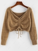 ZAFUL Fuzzy Cinched Raglan Sleeve Sweater S Coffee