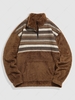 ZAFUL Fuzzy Faux Shearling Ethnic Printed Quater Zip Sweatshirt Xxl Deep coffee