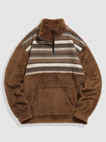 ZAFUL Fuzzy Faux Shearling Ethnic Printed Quater Zip Sweatshirt Xxl Deep coffee