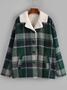 ZAFUL Fuzzy Flannel Plaid Drop Shoulder Faux Shearling Lined Coat M Deep green