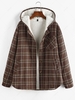 ZAFUL Fuzzy Flannel Plaid Fluffy Faux Shearling Lined Hooded Coat Xl Deep coffee