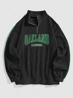 ZAFUL Fuzzy Fleece OAKLAND Embroider Quater Zip Sweatshirt Xxl Black