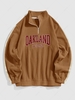 ZAFUL Fuzzy Fleece OAKLAND Embroider Quater Zip Sweatshirt Xxl Coffee