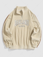 ZAFUL Fuzzy Fleece OAKLAND Embroider Quater Zip Sweatshirt Xxl Light coffee