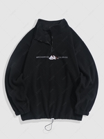 ZAFUL Fuzzy Letter and Mountain Embroidered Quater Zip Polar Fleece Sweatshirt Xxl Black