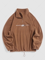 ZAFUL Fuzzy Letter and Mountain Embroidered Quater Zip Polar Fleece Sweatshirt Xxl Coffee