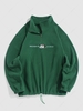 ZAFUL Fuzzy Letter and Mountain Embroidered Quater Zip Polar Fleece Sweatshirt Xxl Deep green