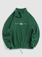 ZAFUL Fuzzy Letter and Mountain Embroidered Quater Zip Polar Fleece Sweatshirt Xxl Deep green