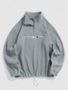 ZAFUL Fuzzy Letter and Mountain Embroidered Quater Zip Polar Fleece Sweatshirt Xxl Light gray