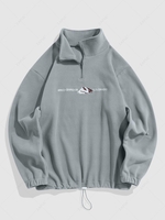 ZAFUL Fuzzy Letter and Mountain Embroidered Quater Zip Polar Fleece Sweatshirt Xxl Light gray