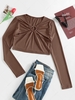 ZAFUL Gathered Ruched Peephole Cutout Crop Tee Xl Deep coffee