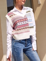 ZAFUL Geo Asymmetrical Patchwork Southwestern Sweater Vest S