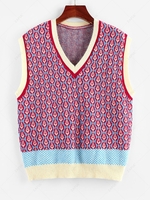 ZAFUL Geo Colorblock V Neck Sweater Vest S