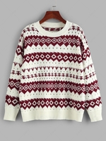 ZAFUL Geo Drop Shoulder Pointelle Knit Sweater M Deep red