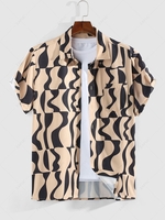 ZAFUL Geometric Art Pattern Casual Shirt M Light coffee
