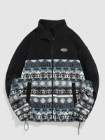ZAFUL Geometric Ethnic Aztec Printed Zipper Fly Fluffy Jacket Xl Light blue