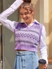 ZAFUL Geometric Jacquard V Neck Crop Vest Sweater S Light purple