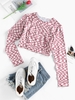 ZAFUL Geometric Plaid Topstitch Crop Tee Xl Light pink