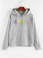 ZAFUL Ghost Face Print Drop Shoulder Kangaroo Pocket Hoodie Xl Light gray