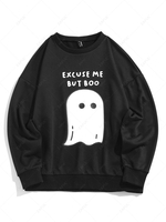 ZAFUL Ghost Print Graphic Halloween Sweatshirt S Black