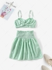 ZAFUL Gingham Bowknot Cami Top and Smocked Skirt Set M Light green