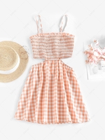 ZAFUL Gingham Cutout Smocked Cami Sundress L Light orange