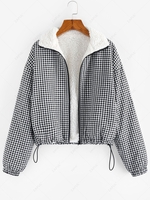 ZAFUL Gingham Drop Shoulder Faux Fur Lining Coat M Multi a