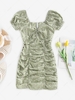 ZAFUL Gingham Floral Puff Sleeve Ruched Dress Xl Green