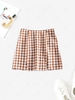 ZAFUL Gingham Front Slit Mini Skirt L Coffee