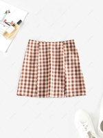 ZAFUL Gingham Front Slit Mini Skirt L Coffee