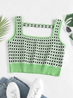 ZAFUL Gingham Knitted Bar Front Crop Tank Top S Light green