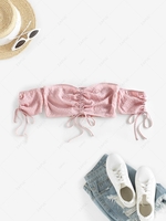 ZAFUL Gingham Off Shoulder Cinched Tie Crop Blouse M Light pink