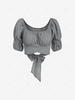 ZAFUL Gingham Puff Sleeve Crossover Blouse M Black