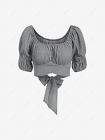 ZAFUL Gingham Puff Sleeve Crossover Blouse S Black