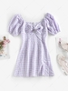 ZAFUL Gingham Puff Sleeve Milkmaid Slit Dress Xl Light purple