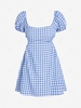 ZAFUL Gingham Puff Sleeve Open Back Mini Dress L Blue