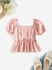 ZAFUL Gingham Puff Sleeve Peplum Blouse Xl Light pink