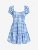 ZAFUL Gingham Puff Sleeve Tiered Dress Xl Light blue