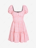 ZAFUL Gingham Puff Sleeve Tiered Dress Xl Light pink