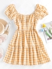 ZAFUL Gingham Puff Sleeve Tiered Dress Xl Yellow