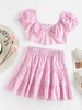 ZAFUL Gingham Puff Sleeve Zip Tiered Two Piece Skirt Set Xl Light pink