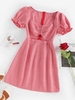 ZAFUL Gingham Ruched Puff Sleeve Hollow Out Dress Xl Light pink