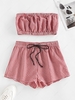 ZAFUL Gingham Ruched Tube Top and Drawstring Shorts Set Xl Deep red