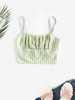 ZAFUL Gingham Ruched Zip Crop Cami Top L Light green