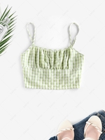ZAFUL Gingham Ruched Zip Crop Cami Top Xl Light green