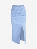 ZAFUL Gingham Slit Ruched Midi Skirt Xl Light blue