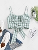 ZAFUL Gingham Smocked Bowknot Tulip Hem Cami Top M Green