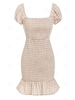 ZAFUL Gingham Smocked Flounce Puff Sleeve Dress L Light coffee