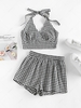 ZAFUL Gingham Smocked Halter Shorts Set S Black