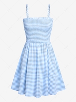 ZAFUL Gingham Smocked Mini A Line Dress M Light blue